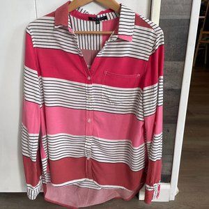 Pink Black and Which Striped Blouse Size Large